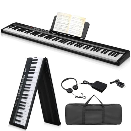 Image of 88 Key Folding Piano Keyboard, Semi-Weighted Digital Piano with Bluetooth MIDI, Electric Piano for Beginners, Carrying Case Included