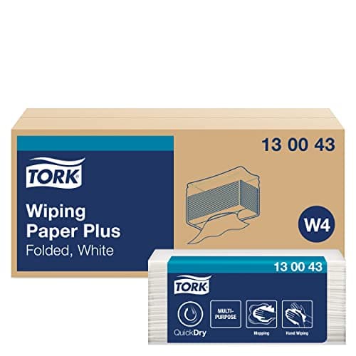 Image of Tork 130043 Wiping Paper Plus / 2 Ply Absorbent Multipurpose Paper Sheets Suitable for Tork W4 Top Pak System / White / 38.5cm x 10.8cm / 200 Sheets