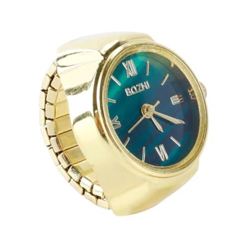 Image of Enwye Men Women Finger Watches Elastic Watch Rings Green Dial Quartz Ring Watches Gold