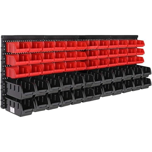 Image of MONZANA® 64 Piece Garage Wall Racks with Storage Boxes, Tool Box & Wall Panels for Workshop, Craft Organiser, Pegboard, Stackable Small Parts Bins Plastic Storage Box