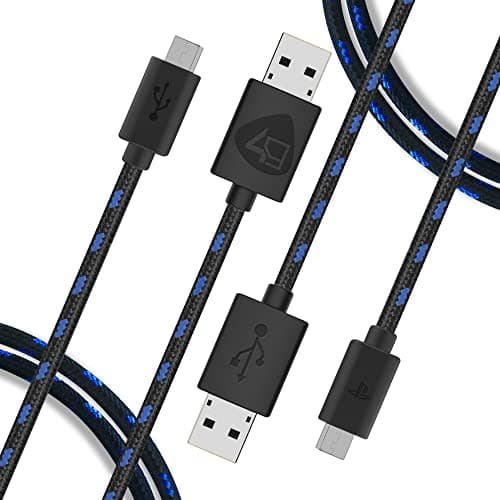 Image of 4Gamers SP-C10 Twin Play & Charge Braided Cables (2x3m) - Black Compatible with PS4