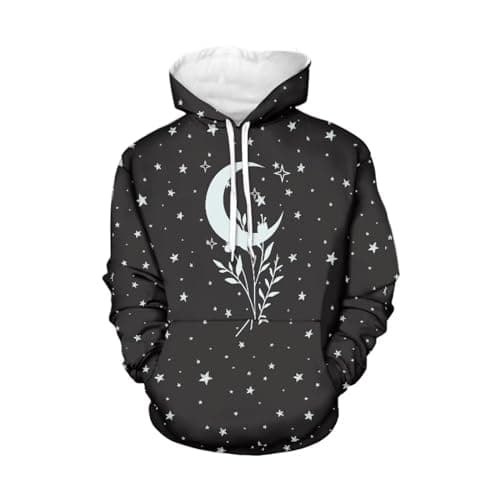 Image of WELLFLYHOM Womens Cute Animal Print Hoodie Sweatshirt Drawstring Long Sleeve Pullover Tops with Pocket, Moon and Star, XS