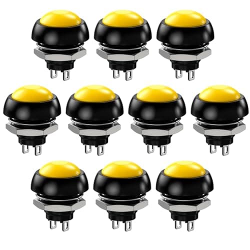 Image of Gebildet 10pcs 12mm Waterproof Momentary Push Button SPST ON/OFF 3A/3V-5V-9V-12V-24V-230VAC, Lockless Mini Round Button for Car Trumpet, PC, Table Lamp, Home Doorbell (Yellow)