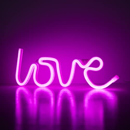 Image of ENUOLI Love Neon Signs Love Light Pink Neon Lights LED Sign for Valentine's Gift Girls Room Kids Room Neon Wall Sign USB/Battery Powered Neon Light up
