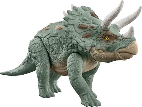 Image of Jurassic World Gigantic Trackers Triceratops Dinosaur Action Figure, Large Species Toy, Headbutt Attack, Evolved Horn Feature, Digital Play, HTK79