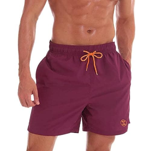 Image of ZOXOZ Mens Swimming Shorts Board Shorts Waterproof Quick Dry Beach Shorts Swim Trunks Summer Casual Surf Shorts with Pockets Mesh Lining Red Wine M