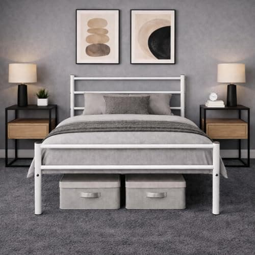 Image of House Of Home Single Metal Bed Frame – Extra Strong Construction, with Underbed Storage, Reinforced Support Bars, and Easy Assembly - White