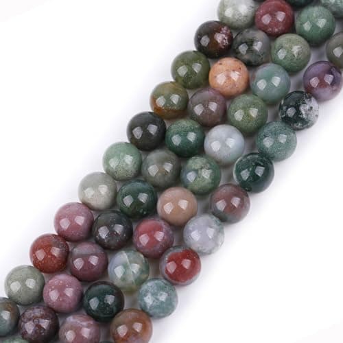 Image of GEM-Inside 8mm Green Indian Agate Round Gemstone Semi Precious Loose Beads for Jewellery Making 15''