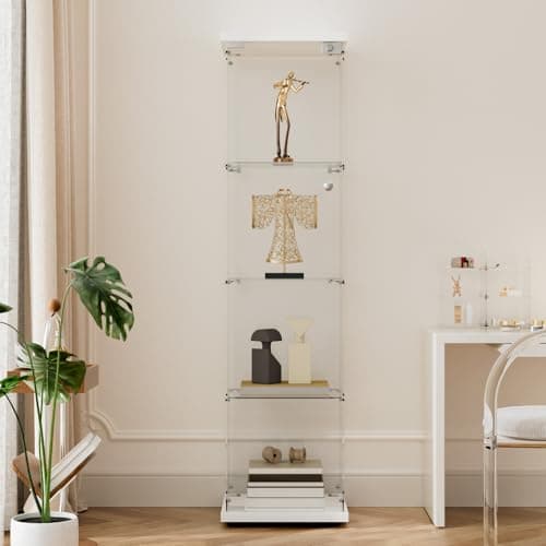 Image of Beauty4U 4-Shelf Glass Display Cabinet, 64" Single Door Showcase Cabinet for Storage Collectables, Simple Quick Installation, White