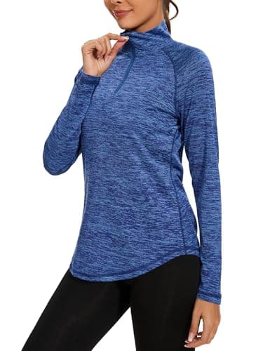 Image of iClosam Womens Long Sleeve Tops 1/4 Zip Polo Shirts UPF 50+ Running T-Shirt Quick Dry Gym Sports Workout Cycling Golf Tops Dark Blue