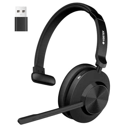 Image of Voistek Mono Bluetooth Headset with Microphone,Wireless One-Ear Headphones with Microphone Noise Cancelling Mic with USB Dongle,50H Battery,Mute Button for Office,PC,Laptop,Zoom,Teams,Call Center