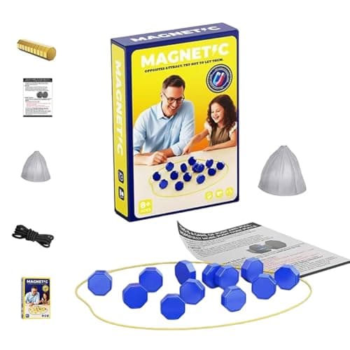 Image of Magnetic Chess Game, Educational Chess Game Checkers Game with 20 Pieces Chess, Party Travel Camping Desktop Magnetic Strategy Chess, Family Educational Games for Kids and Adults (Blue)