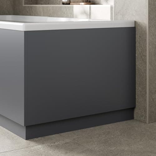 Image of Baystone Modern 800mm End MDF Bath Panel 18mm Wooden Panels for Bathroom Baths Soaking Tubs, Adjustable Plinth, Easy to Cut, Grey Gloss