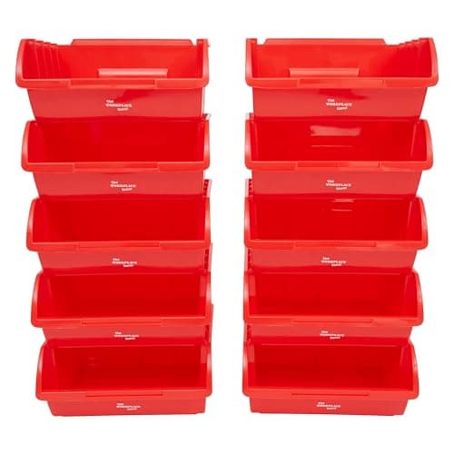Image of The Workplace Depot Large Plastic Stackable Storage Bins - Pack of 10-130(H) x 290(W) x 241(D) mm (Red)