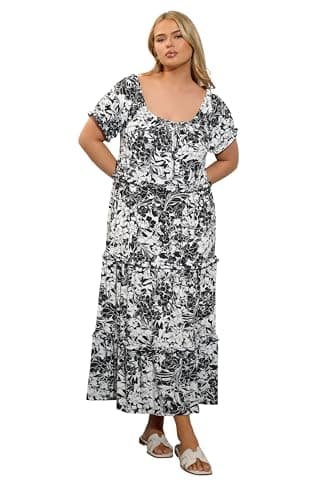 Image of Yours Curve Black Floral Print Milkmaid Maxi Dress - Women's - Plus Size Curve