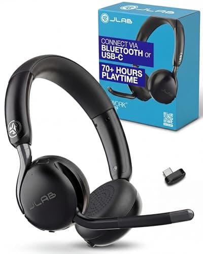 Image of JLab Go Work 3 Office Wireless Headset with Microphone - 70+ H PC Bluetooth Headset or USB C Dongle, Noise Cancelling Mic, Multipoint, On Ear Wireless Office Computer Headsets with Microphone