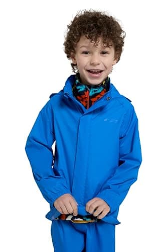 Image of Mountain Warehouse Pakka Kids Waterproof Jacket - Wind Resistant, Lightweight,Breathable Rain Coat for Girls & Boys, Packaway Bag - For Rain, Spring Summer Cobalt Kids Size 7-8 Years