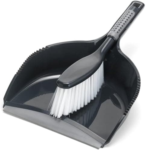 Image of Addis ComfiGrip Dustpan and Brush with Rubber Lip and Dirt-trapping Bristles, Metallic Graphite, 11 x 23 x 35 cm