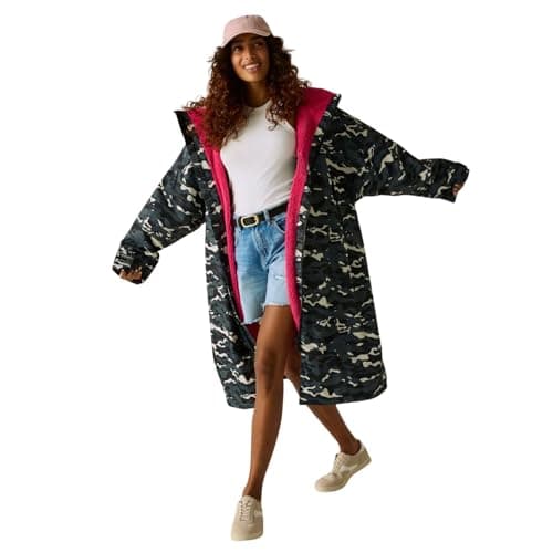 Image of Regatta Outdoor Active Unisex Waterproof Changing Robe - Black Camo/Pink - L/XL