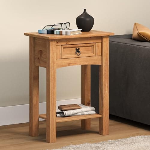 Image of Corona Console Table 1 Drawer Solid Pine Hall Cabinet Wood Wooden Mexican Style Hallway Lamp Stand Slim Narrow Side Table 73cm High 52cm Wide 32cm Deep