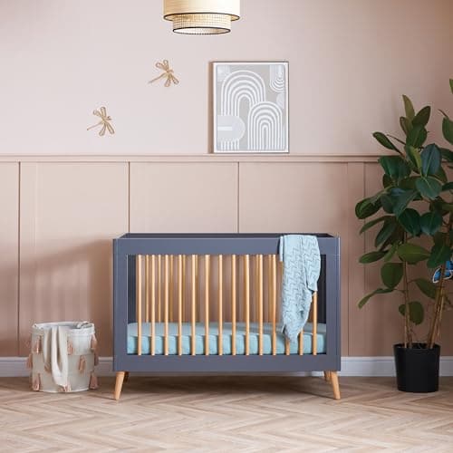 Image of Obaby Maya Mini Cot Bed – Slate with Natural – Convertible Baby Cot