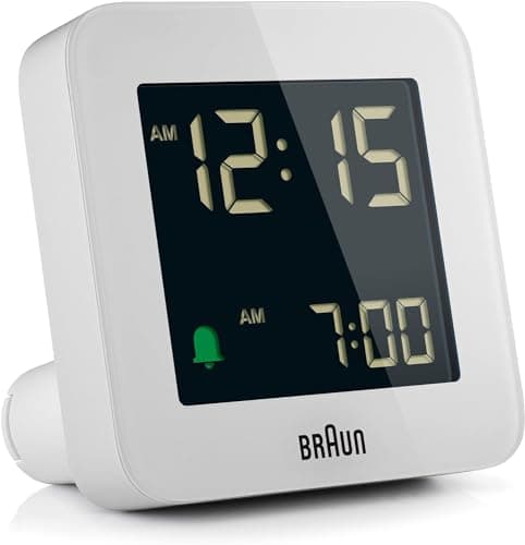 Image of Braun Digital Alarm Clock with snooze, negative LCD Display, Quick Set, Crescendo Beep Alarm in White model BC09W