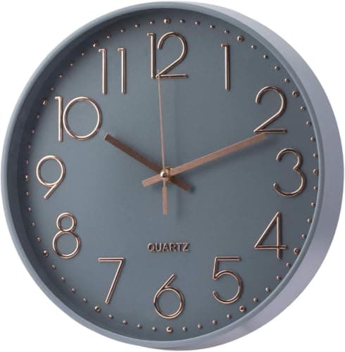 Image of SIN&MI Wall Clock Battery Operated Silent Non-ticking Wall Clock 12 Inch Modern Quartz Design Decorative Indoor Kitchen Office Grey