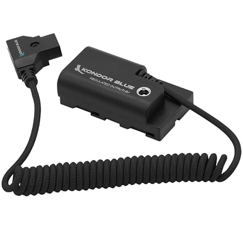Image of KONDOR BLUE | D-Tap to NPF Coiled Dummy Battery Cable for Sony L-Series | 16"-36" Coiled Cable Connect D-Tap Sources to Your Device | Raven Black