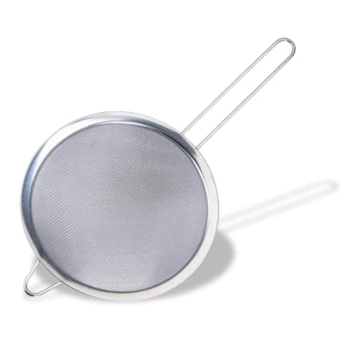 Image of Fackelmann Initial Sieve Stainless Steel, Fine Metal Mesh with Rim, Long Handle, for Sifting Straining & Draining, Food Kitchen Drainer, Pasta & Rice Strainer, Large 20cm Diameter Colander
