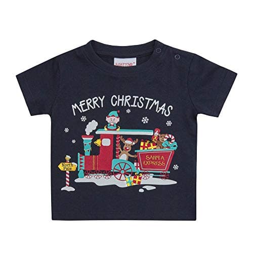 Image of Metzuyan Baby Girls Boys Unisex Printed T-Shirts Christmas Novelty Design Navy 9-12 Months