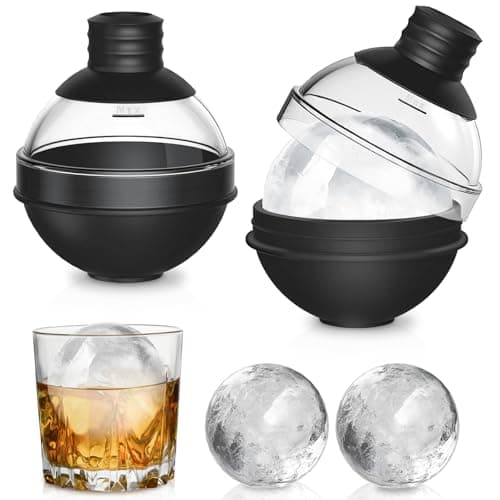 Image of Large Ice Cube Moulds, 2 Pcs Ice Ball Maker with 2-in-1 Funnel Lid, Silicone Round Ice Cube Tray Easy Release, 6 cm Sphere Ice Cube Mould Perfect for Freezer Whiskey, Cocktails, Gin