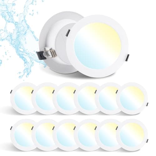 Image of Grebeam 12 Pack LED Recessed Downlights, 12W, IP44 Bathroom & Kitchen Ceiling Spot Lights, 3CCT Adjustable (3000K/4000K/6000K), Fits 110-120mm Holes