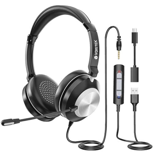 Image of Voistek USB Headset with Microphone for Laptop,PC Headphones with USB/Type-C/3.5mm Jack,Computer Headset with Noise Cancelling Mic,In-Line Volume Control & Mute Button for Call Centres,Home,Office