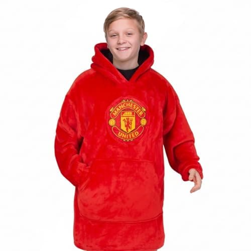 Image of Manchester United Kids Oversized Hoodie Blanket - Official Football Gift, Red, Size 10-14 Years