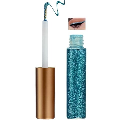 Image of Peacock Blue Glitter Liquid Eyeliner, Waterproof Long-Lasting Shimmer Eye Liner with Fine Brush Tip, Colorful Glitter Eye Liner Liquid for Precise and Vibrant Eye Makeup