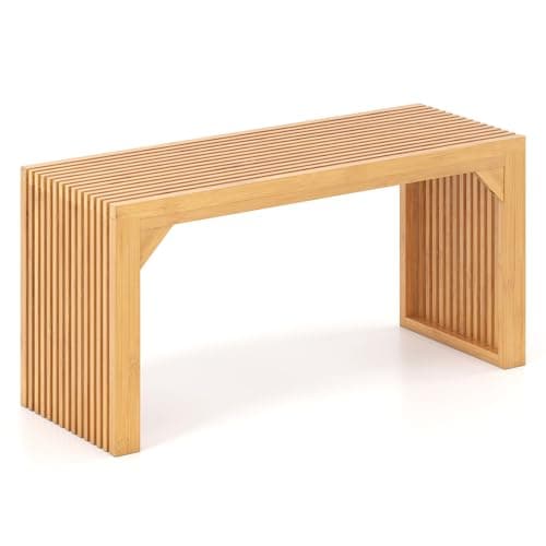 Image of COSTWAY Bamboo Dining Bench, 90cm Hallway Entryway Bench Conversation Seat with Slatted Seat, Farmhouse Lounge End of Bed Dinner Stool for Kitchen Dining Living Room Bedroom, 300KG Weight Capacity