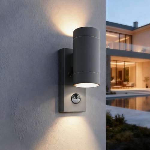 Image of Outdoor Wall Lights with Motion Sensor,IP65 Waterproof Up and Down Lights Outdoor with Sensor,Aluminium Outside Wall Lights Mains Powered GU10,PIR Exterior Wall Lamp for Front Door,Porch,Anthracite