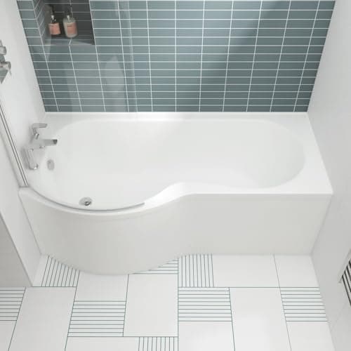 Image of BAYSTONE® 1600mm Side Front Panel Acrylic Bath Panel 3mm Thickness, Modern Acrylic Panels for Bathroom Baths Soaking Tubs P Shaped Bath, Easy to Cut, White Gloss