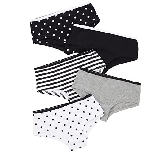Image of Just Essentials Girls Back To School 5 Pack Cotton Star Print Hipster Briefs UK Seller - Black-White - 9/10 Years