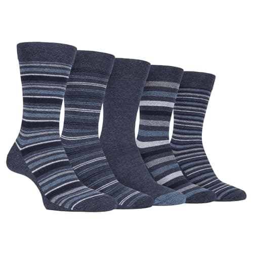 Image of Farah - 5 Pack Mens Thin Breathable Classic Patterned Soft Top Office Cotton Dress Socks (6-11 uk, CS191DENTEL (Striped))