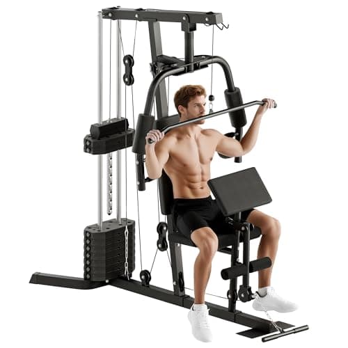 Image of HOMCOM Multi Gym Equipment, Multifunction Home Gym Machine with 45kg Weight Stack, for Lat Pulldown, Leg Extensions, Preacher Bicep Curls, Triceps Pulldowns, Chest Press, Strength Training