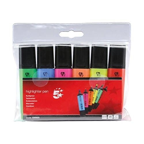 Image of 5 Star Highlighters Chisel Tip 1-4mm Line Assorted [Wallet 6] (2)