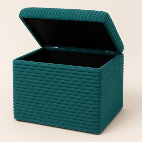 Image of luxisleepltd Beautiful Beige Jumbo Cord Fabric ottoman storage box/blanket box,Living room,Bed Room (Teal, Medium 20'')