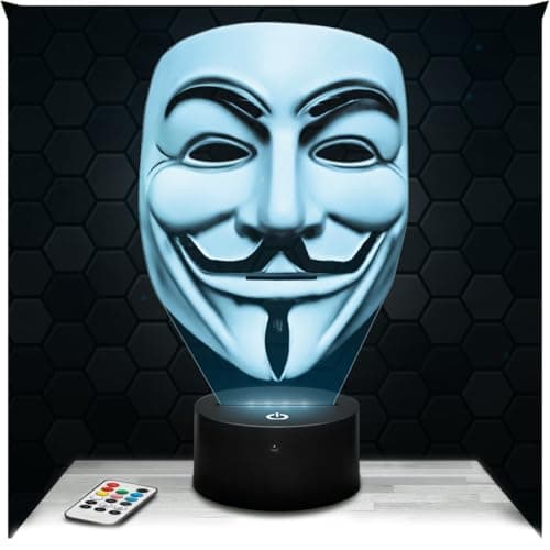 Image of Lampephoto.fr - Guy Fawkes Anonymous V for Vendetta 3D Lamp Night Light 3D LED Illusion Lamp, Christmas, Gift idea for Boys and Girls, Night Light for Children's or Adult's Bedroom, Gifts Merch