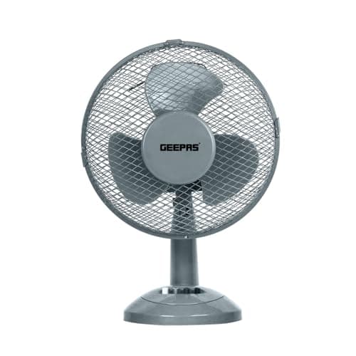 Image of GEEPAS 12" Table Fan | Electric Portable Worktop Desk Fan with 3 Speeds 3 Blades, Adjustable Tilt Wide Angled Oscillation | Powerful Cooling Airflow for Home Office | 1 Year Warranty, Grey 35W