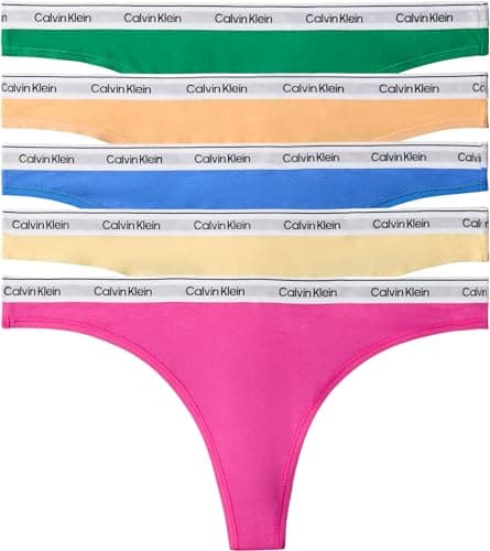 Image of Calvin Klein Women THONG 5 PK YELLOW (MARDI GRAS GREEN/RELAY GOLD/GOLDEN) L