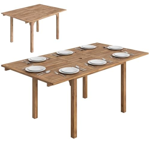 Image of Outsunny Extending Garden Table, Outdoor Dining Table for 6-8 with Acacia Wood Slatted Tabletop for Balcony Porch, 140/180 x 95 x 74 cm, Natural