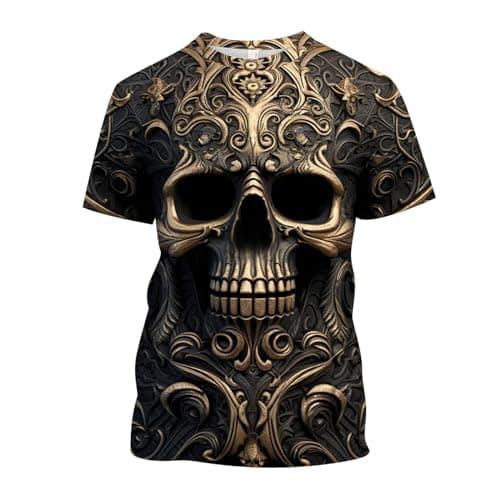 Image of Men's T-Shirt 3D Print Graphic Funny T-Shirt with Skull Print Short Sleeve Novelty Tee Crew Neck Fashionable Shirts Regular Fit Casual Shirt for Men Casual Top Casual Soft Streetwear, black, 3XL