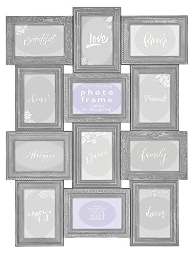Image of Trendi® Large Multi Aperture Photo Frame for 12 6 x 4 Photos Black/White/Grey/Golden (Grey Photo)