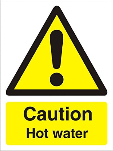Image of Seco Caution Hot Water Sign, 50mm x 75mm (Pack of 5) - Self Adhesive Vinyl